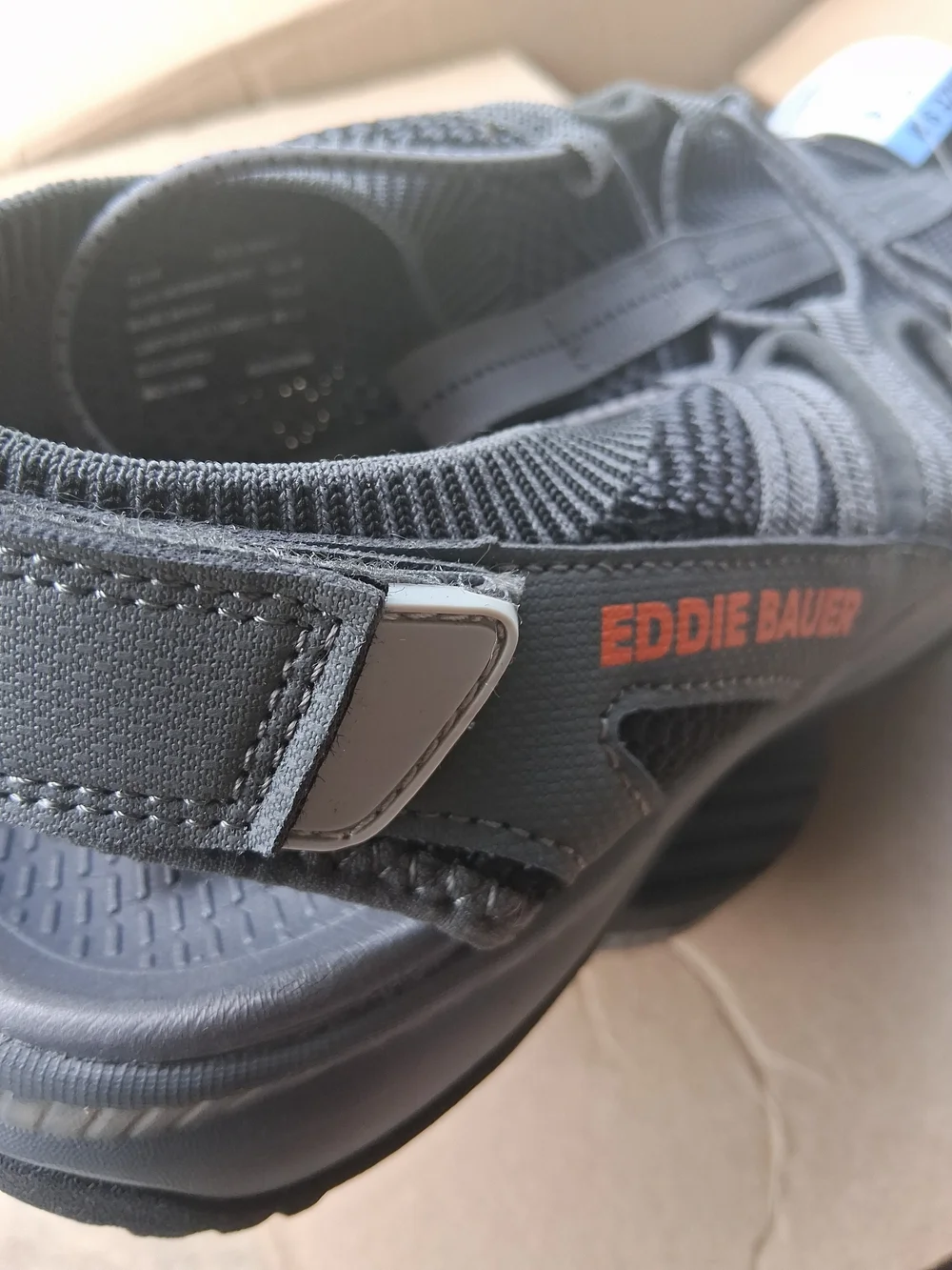 Eddie Bauer Men's Dark Gray Sandals with Orange Logo